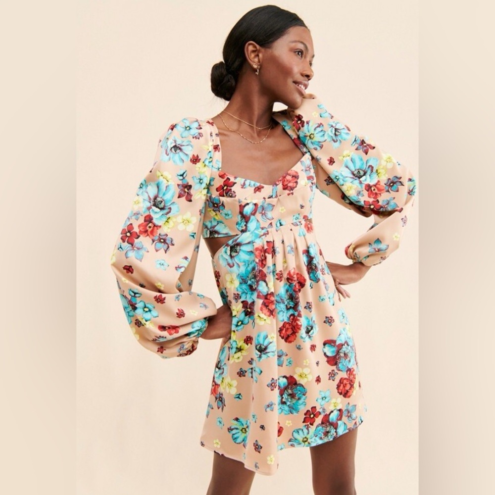 Anita Mini Dress in Aqua Bouquet